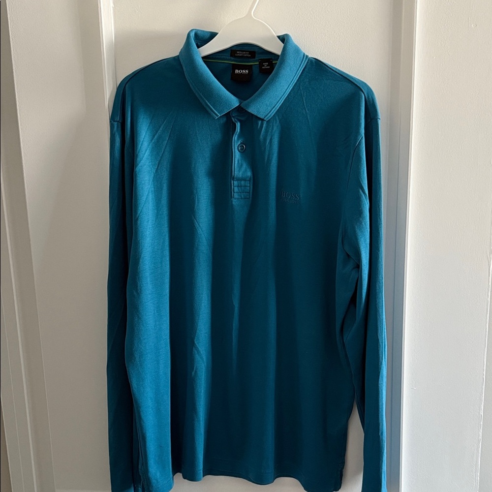 Boss Teal Long Sleeve Polo Shirt sz XL Good Condition